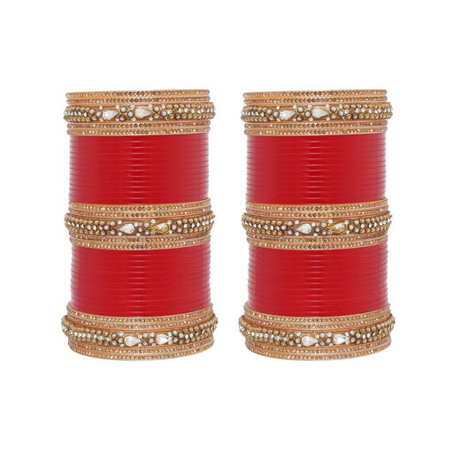 LUCKY JEWELLERY Bridal Wedding punjabi chuda Designer chura CZ Stone Golden & White Red Kundan Stone & Pearl Red color Choora Lucky Jewellery 