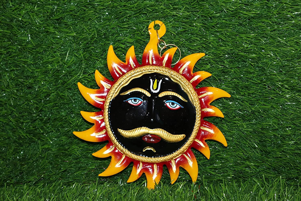 Salvus APP SOLUTIONS Metal Black & Yellow Sun Face Wall Hanging Nazar Battu for Evil Eye Protection, Good Luck, (6 inch) Home Decors Salvus App Solutions 