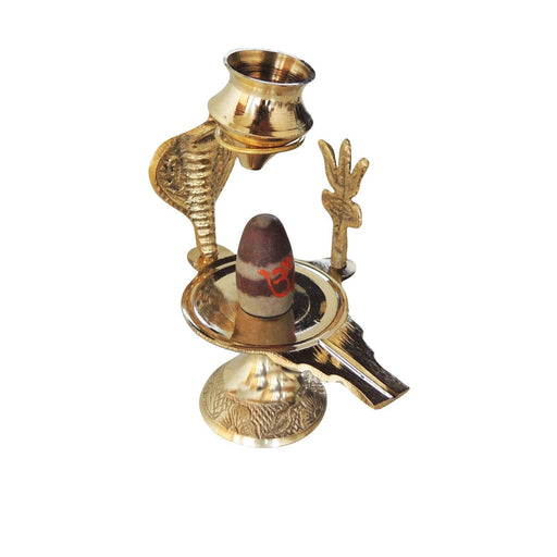 Salvus APP SOLUTIONS Brass & Natural Stone Narmadeshwar Shiva Ling with Temple (3.8 Inch) Figurine, Multicolour, 1 Piece Home Decors Salvus App Solutions 