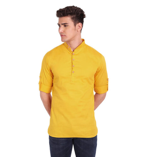 Vida Loca Yellow Cotton Solid Slim Fit Full Sleeves Shirt For Men's Apparel & Accessories Accha jee online 