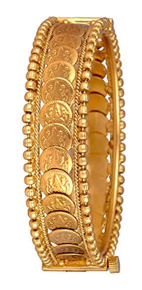 JFL - Jewellery For Less Temple 1g Gold Plated Laxmi Coin Openable Kada for Women and Girls Bangles JFL 