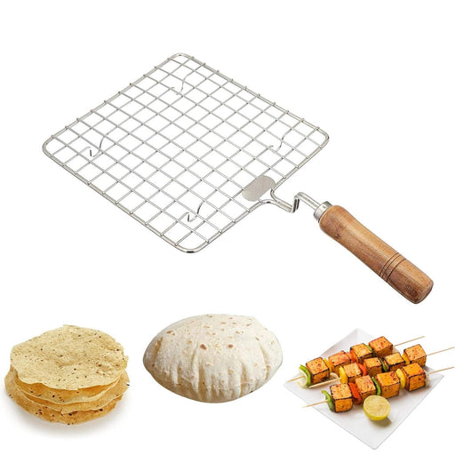 LSARI Steel Size 17 cm Square Papad Roaster Chapati Roti Jali Barbeque Grill with Wooden Handle (1 Pc) Home Accessories Aric Retail India Company 