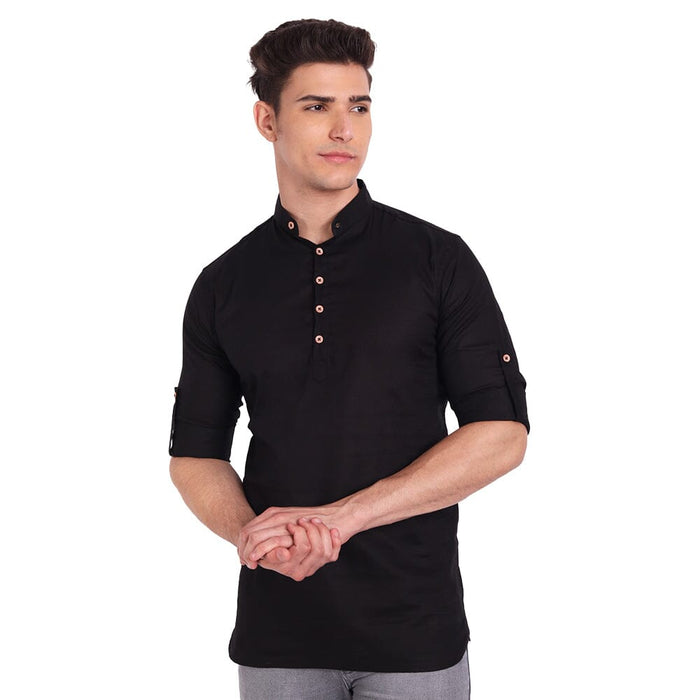 Vida Loca Black Cotton Solid Slim Fit Full Sleeves Shirt For Men's Apparel & Accessories Accha jee online 