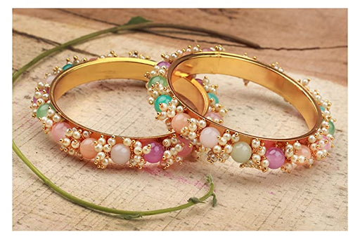 JFL - Jewellery for Less Fashion Gold Plated Cluster Pearl Beads Bangle Set for Women and Girls. (Set of 2) Bangles JFL 