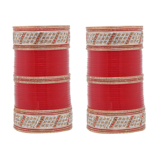 Lucky Jewellery Bridal Wedding punjabi chuda Designer chura CZ Stone Red color Choora (2030-M1C1-LJ115-R-22) Bangles Lucky Jewellery 