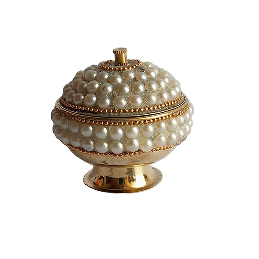 Salvus APP SOLUTIONS New Brass White Moti Sindoor BoxDani For WomenGirl and Decorative Accessory(5.5 cm) Home Decors Salvus App Solutions 