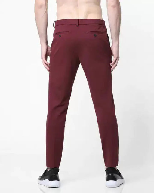 Regular Fit Men Maroon Lycra Blend Trousers Clothing Vantar 