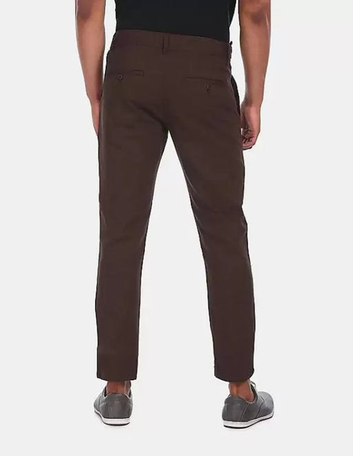 Regular Fit Men Brown Lycra Blend Trousers Clothing Vantar 