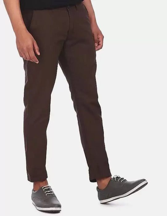 Regular Fit Men Brown Lycra Blend Trousers Clothing Vantar 