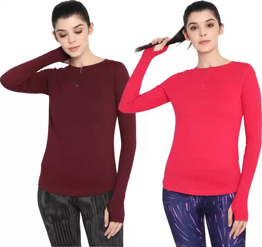Ap'pulse Solid Women Round Neck Maroon, Pink T-Shirt (Pack of 2) T SHIRT sandeep anand 