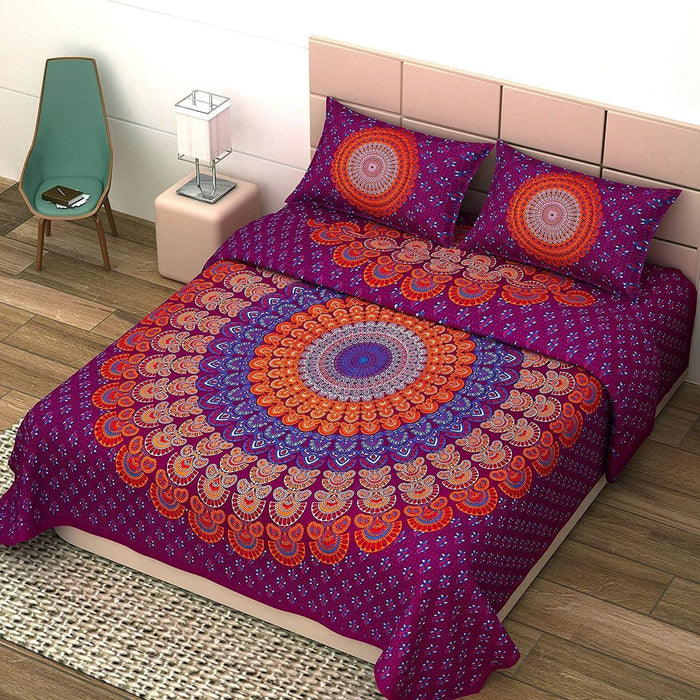 UniqChoice Maroon Color 100% Cotton Badmeri Printed King Size Bedsheet With 2 Pillow Cover(D-1010NMaroon) MyUniqchoice 
