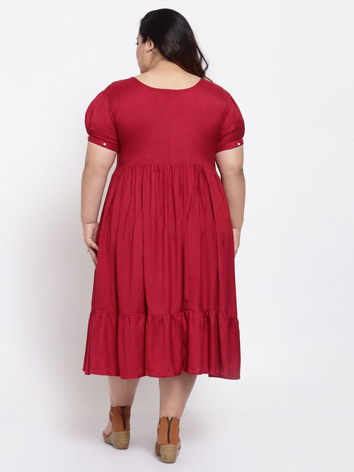 FAZZN Plus Size maroon Colour Half Sleeves Dress Dresses Fazzn 