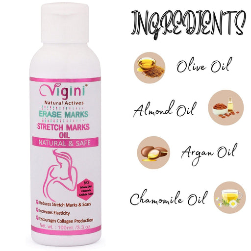 Vigini Natural Erase Stretch Marks Scars Removal Cream Oil In During After Pregnancy Delivery for Women Anti-Aging Hyper Pigmentation Remover Uneven Skin Toning 100ml health & wellness Global Medicare Inc 