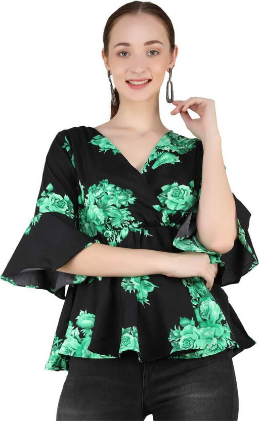 Charvi Trendy Green Colour Wrap Top With Bell Sleeves Cony International 