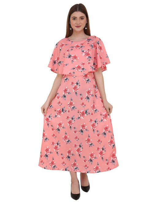 Designer Cape Style Maxi Dress in Pink Colour Cony International 