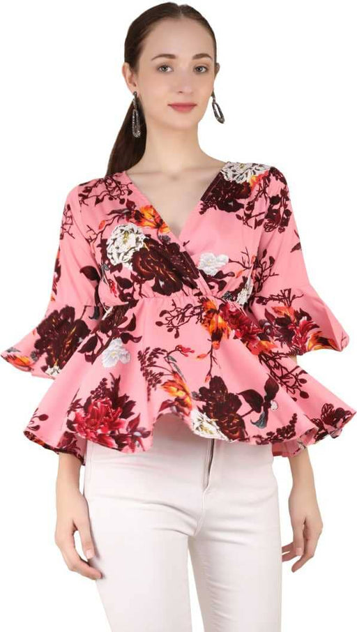 Charvi Trendy Pink Colour Wrap Top with Bell Sleeves Cony International 
