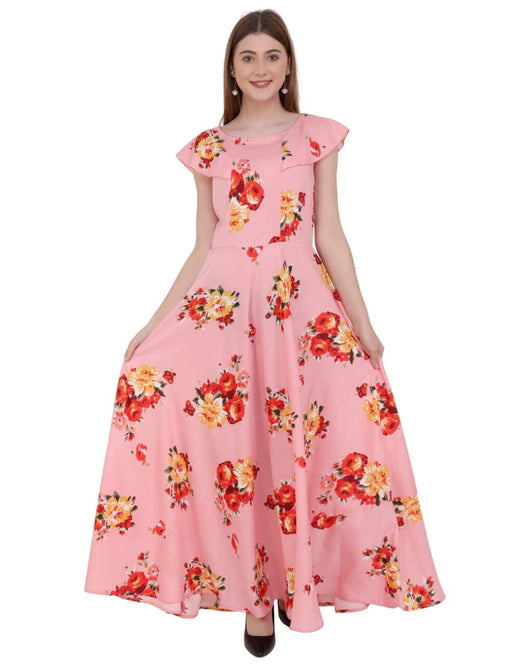 Designer Stylish Partywear Maxi Length Peach Gown western wear for women Cony International 