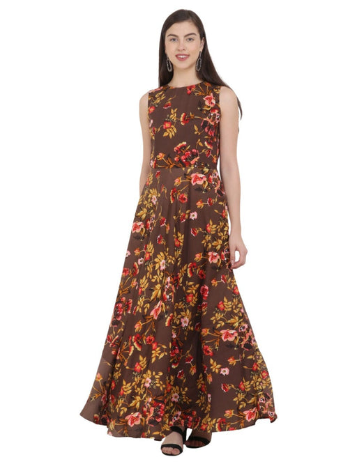 Attractive Cut Sleeve Printed Dress in Brown Colour western wear for women Cony International 