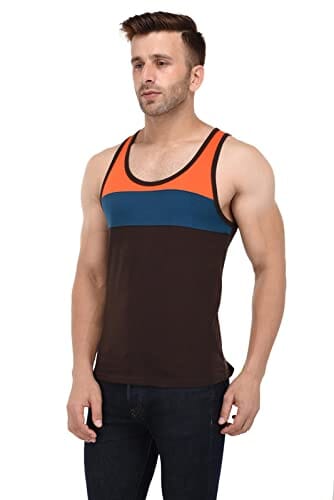 BKS COLLECTION West Sleeveless Brown Round Neck Solid for Men's Stylist Cotton T-Shirt Apparel & Accessories BKS COllections 