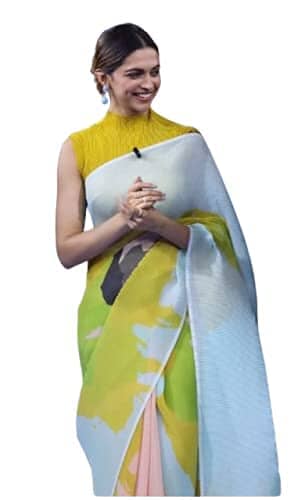Sidhidata Women's Full Crushed Digital Printed Pure Georgette Saree With Unstitched Blouse Piece (Yellow) Pure Georgette Saree Sidhidata Textile 