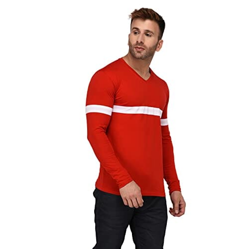 BKS COLLECTION Men's Cotton V-Neck Full Sleeve T Shirt Red Colour Apparel & Accessories BKS COllections 