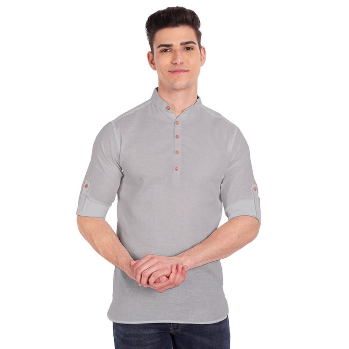 Vida Loca Grey Cotton Solid Slim Fit Full Sleeves Shirt For Men's Apparel & Accessories Accha jee online 