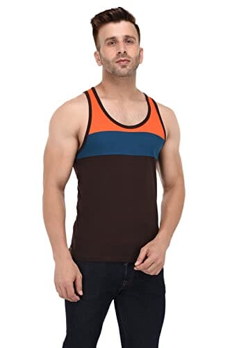 BKS COLLECTION West Sleeveless Brown Round Neck Solid for Men's Stylist Cotton T-Shirt Apparel & Accessories BKS COllections 