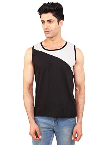 BKS COLLECTION West Sleeveless Grey And Black Round Neck Solid for Men's Stylist Cotton T-Shirt Apparel & Accessories BKS COllections 