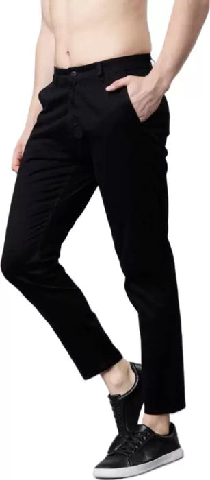 Regular Fit Men Black Lycra Blend Trousers Clothing Vantar 
