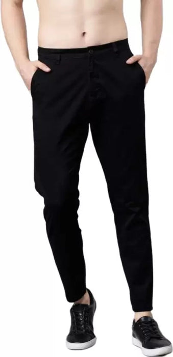 Regular Fit Men Black Lycra Blend Trousers Clothing Vantar 