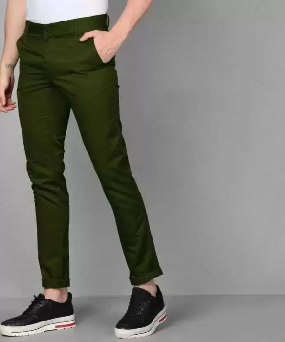 Regular Fit Men Dark Green Lycra Blend Trousers Clothing Vantar 