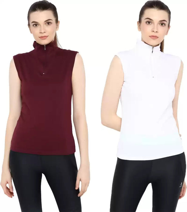 Ap'pulse Solid Women High Neck White, Maroon T-Shirt (Pack of 2) T SHIRT sandeep anand 