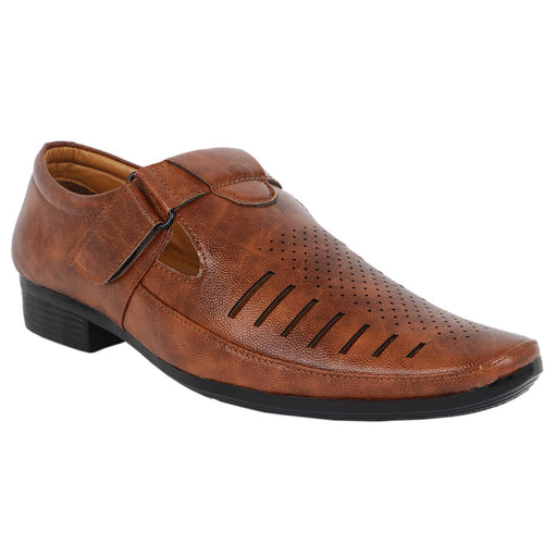 Somugi Men's Tan Velcro Roman Sandals made by Artificial Leather Formal Shoes Avinash Handicrafts 