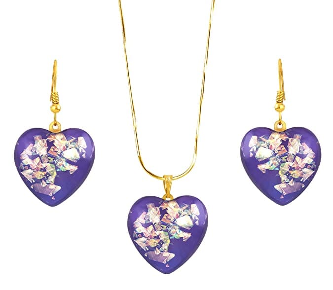 Valentine Gift for Girlfriend/Wife: JFL - Jewellery for Less Fashion Gold Plated Glitter Heart Pendant Set for Women and Girls Jewellery Set JFL 