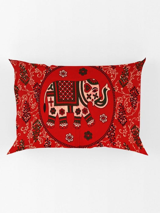 UniqChoice Red Color 100% Cotton Badmeri Printed King Size Bedsheet With 2 Pillow Cover(D-2009NRed) My Uniqchoice 