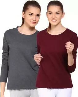 Ap'pulse Solid Women Round Neck Brown, Grey T-Shirt (Pack of 2) T SHIRT sandeep anand 