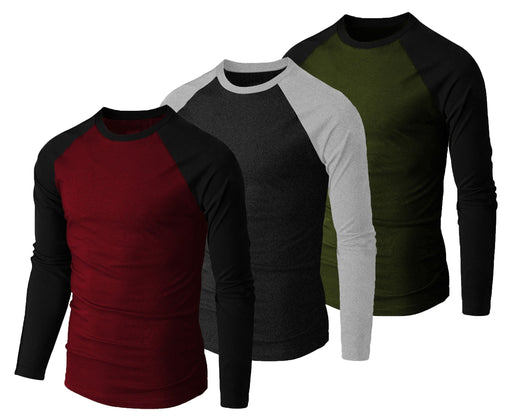THE BLAZZE Men's Cotton Raglan Round Neck Full Sleeve T-Shirts for Men(Combo_01) T SHIRT JOTHI TEXTILES 