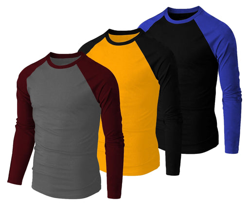 THE BLAZZE Men's Cotton Raglan Round Neck Full Sleeve T-Shirts for Men(Combo_02) T SHIRT JOTHI TEXTILES 