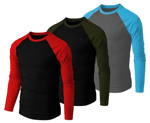 THE BLAZZE Men's Cotton Raglan Round Neck Full Sleeve T-Shirts for Men(Combo_03) T SHIRT JOTHI TEXTILES 