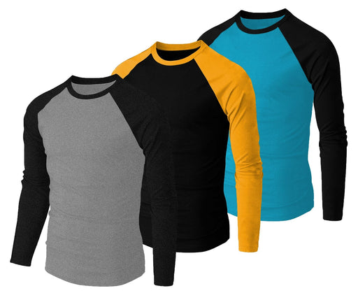 THE BLAZZE Men's Cotton Raglan Round Neck Full Sleeve T-Shirts for Men(Combo_04) T SHIRT JOTHI TEXTILES 