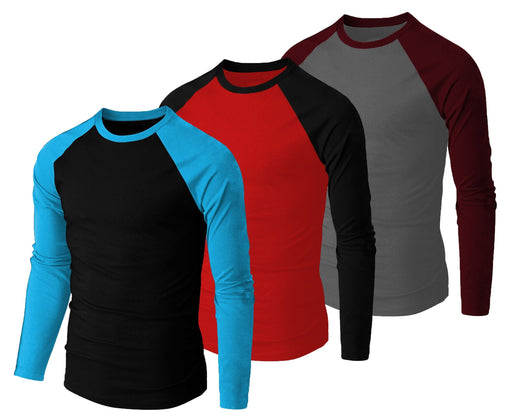 THE BLAZZE Men's Cotton Raglan Round Neck Full Sleeve T-Shirts for Men(Combo_05) T SHIRT JOTHI TEXTILES 