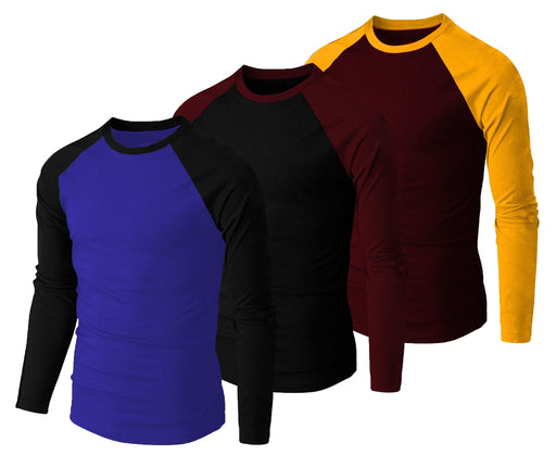 THE BLAZZE Men's Cotton Raglan Round Neck Full Sleeve T-Shirts for Men(Combo_06) T SHIRT JOTHI TEXTILES 