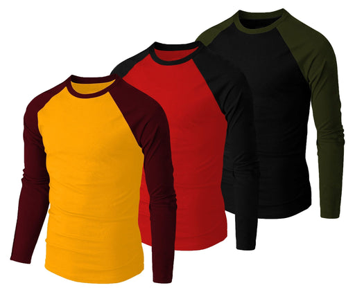 THE BLAZZE Men's Cotton Raglan Round Neck Full Sleeve T-Shirts for Men(Combo_07) T SHIRT JOTHI TEXTILES 