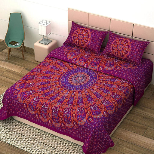 UniqChoice Maroon Color 100% Cotton Badmeri Printed King Size Bedsheet With 2 Pillow Cover(D-2006NMaroon) My Uniqchoice 