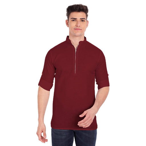 Vida Loca Maroon Cotton Solid Slim Fit Full Sleeves Shirt For Men's Apparel & Accessories Accha jee online 