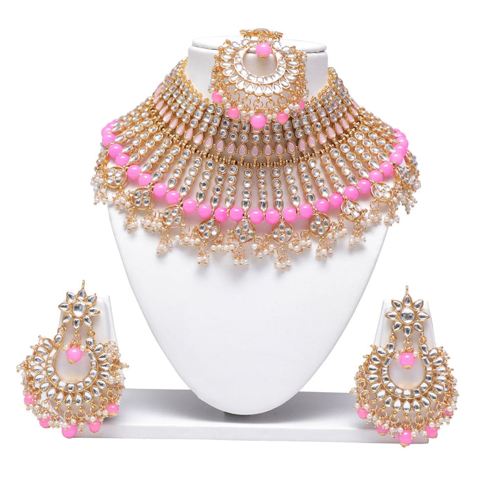 Pink colour bridal kundan necklace set for women Swarajshop 