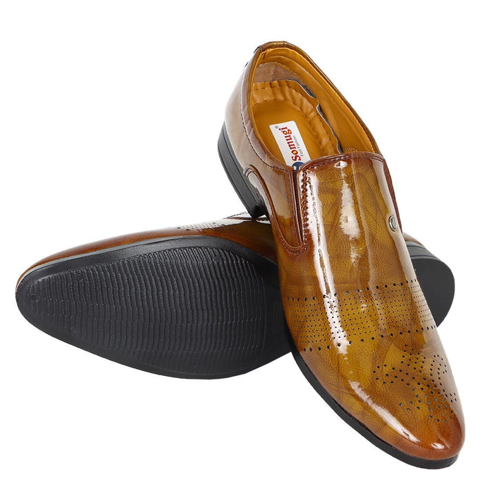 Somugi Tan Slip on Formal Shoes for Men made by Artificial Patent Leather Formal Shoes Avinash Handicrafts 