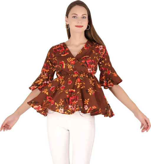 Charvi Trendy Brown Colour Wrap Top With Bell Sleeves Cony International 