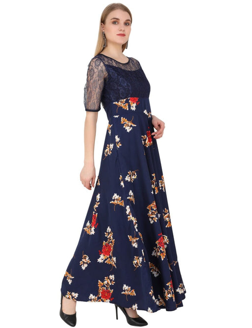 Designer Stylish Party Wear Navy Blue Colour Net Gown Cony International 