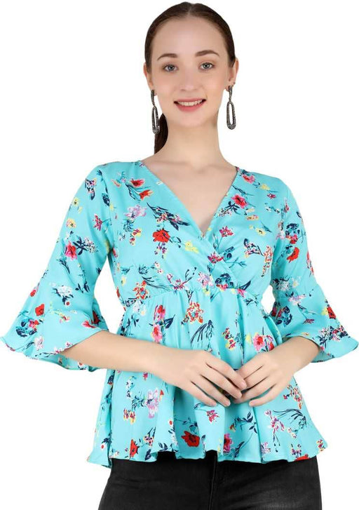 Charvi Trendy Blue Colour Wrap Top With Bell Sleeves Cony International 